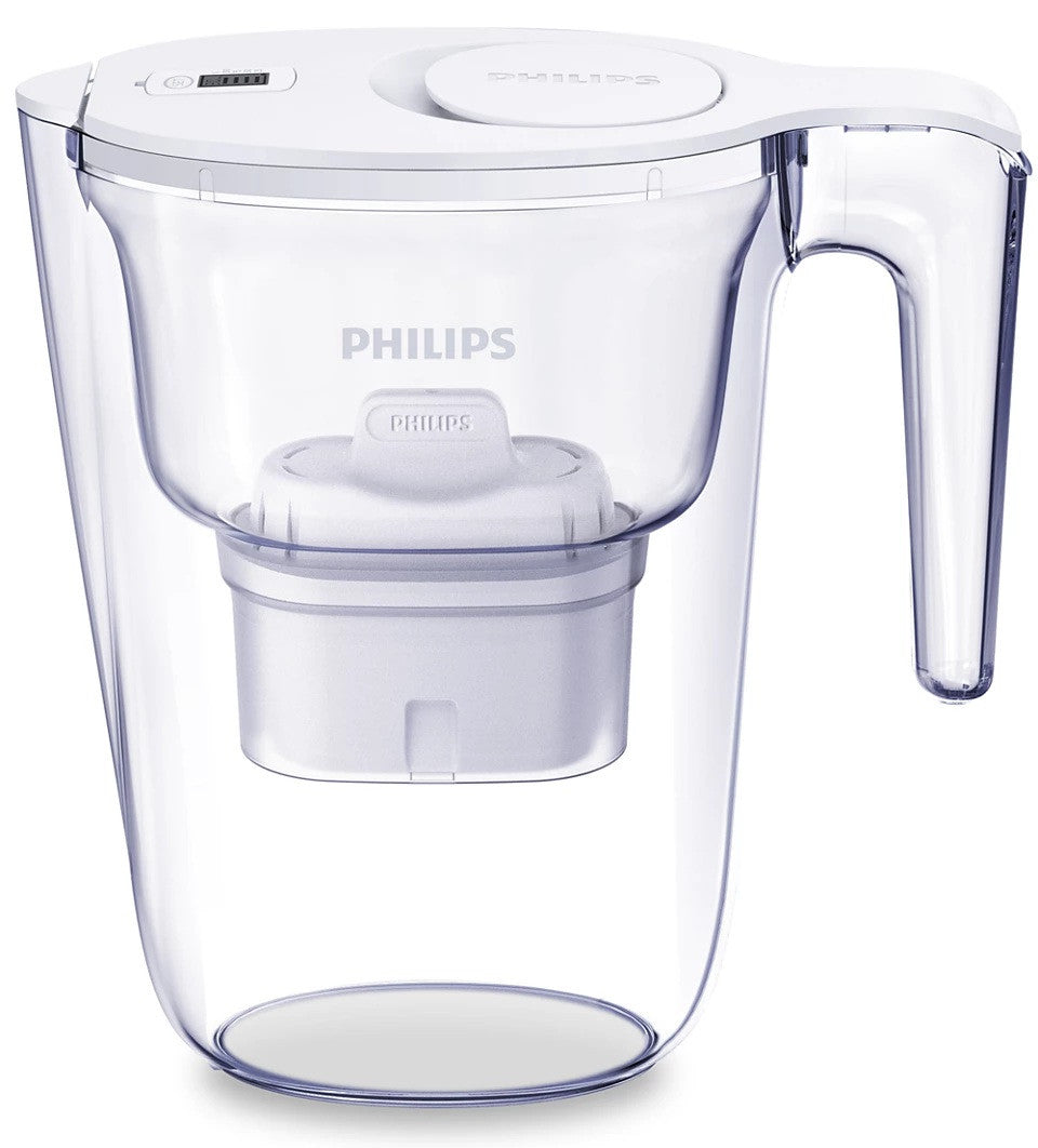 Philips Caraffa Filtrante 2.6L Bianca con Microfiltrazione e Timer Digitale