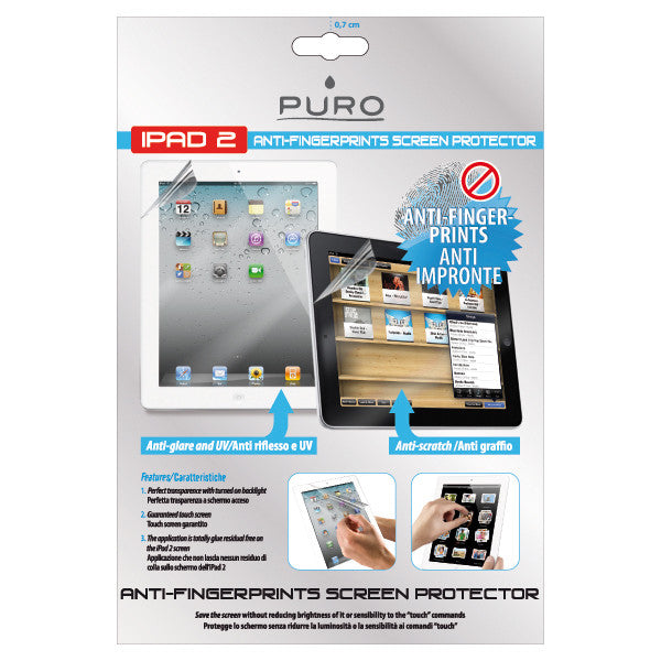 Puro Pellicola Protettiva Anti-impronte per iPad 2 con Panno Pulizia e Scheda Stesura